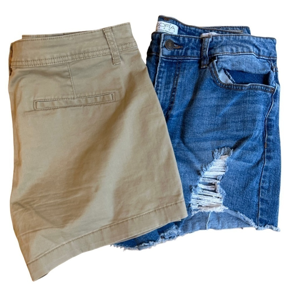 Lot of 2 Shorts Tan Chinos A New Day and‎ Jean Shorts Distressed by Sophia Jeans